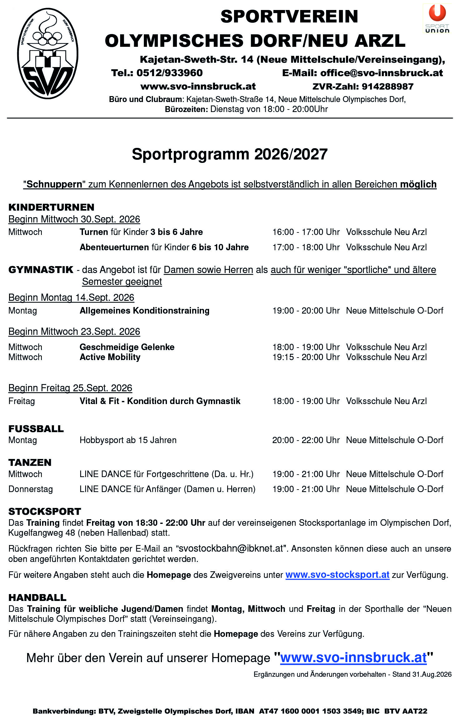 Sportprogramm 2026 27